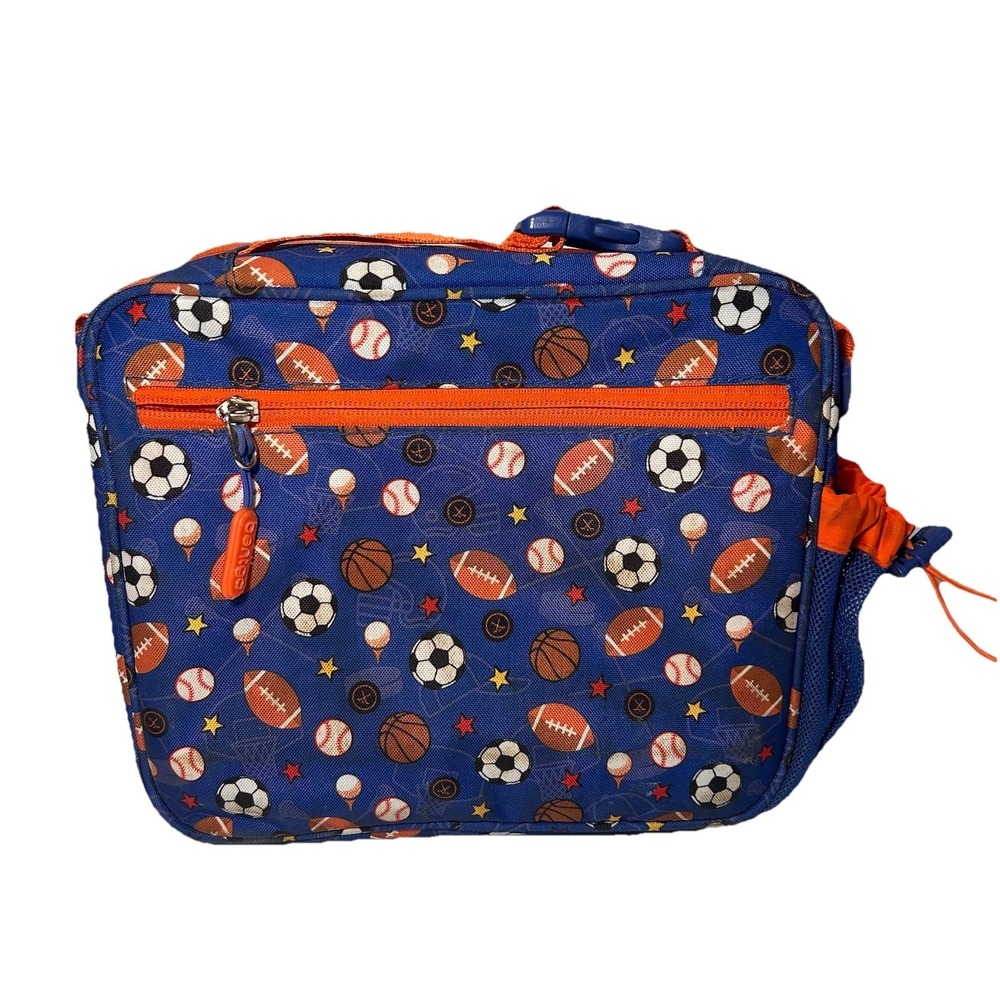 Bentgo Kids Insulated Lunch Bag Sports Balls Print Blue Orange All-Over Used